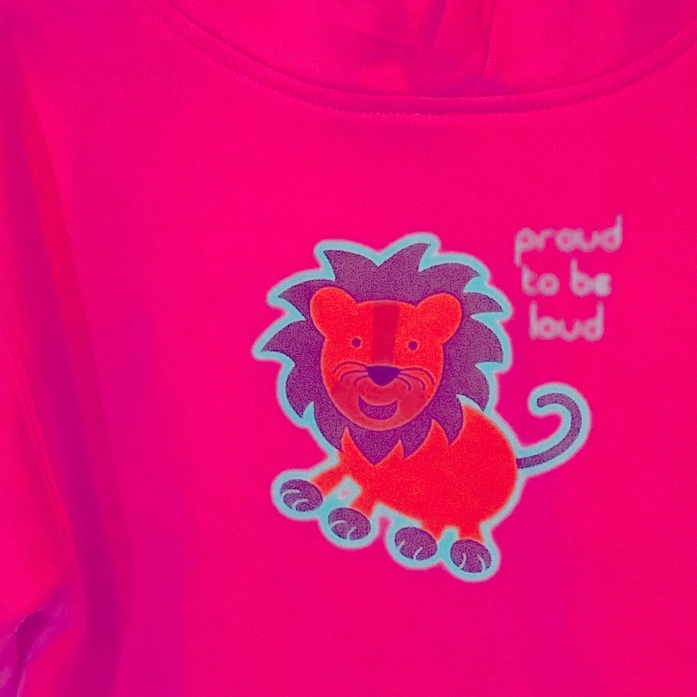 Proud to be loud pink hoodie w/Lion, front pocket